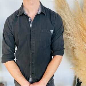 MENS NORDSTROM SOMETHING STRONG Black Grey Button Down Casual Dress Shirt S